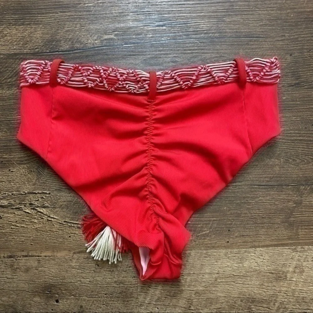 NWT Cosita Linda Red Bikini Bottoms Tassel Tie High Cut Small